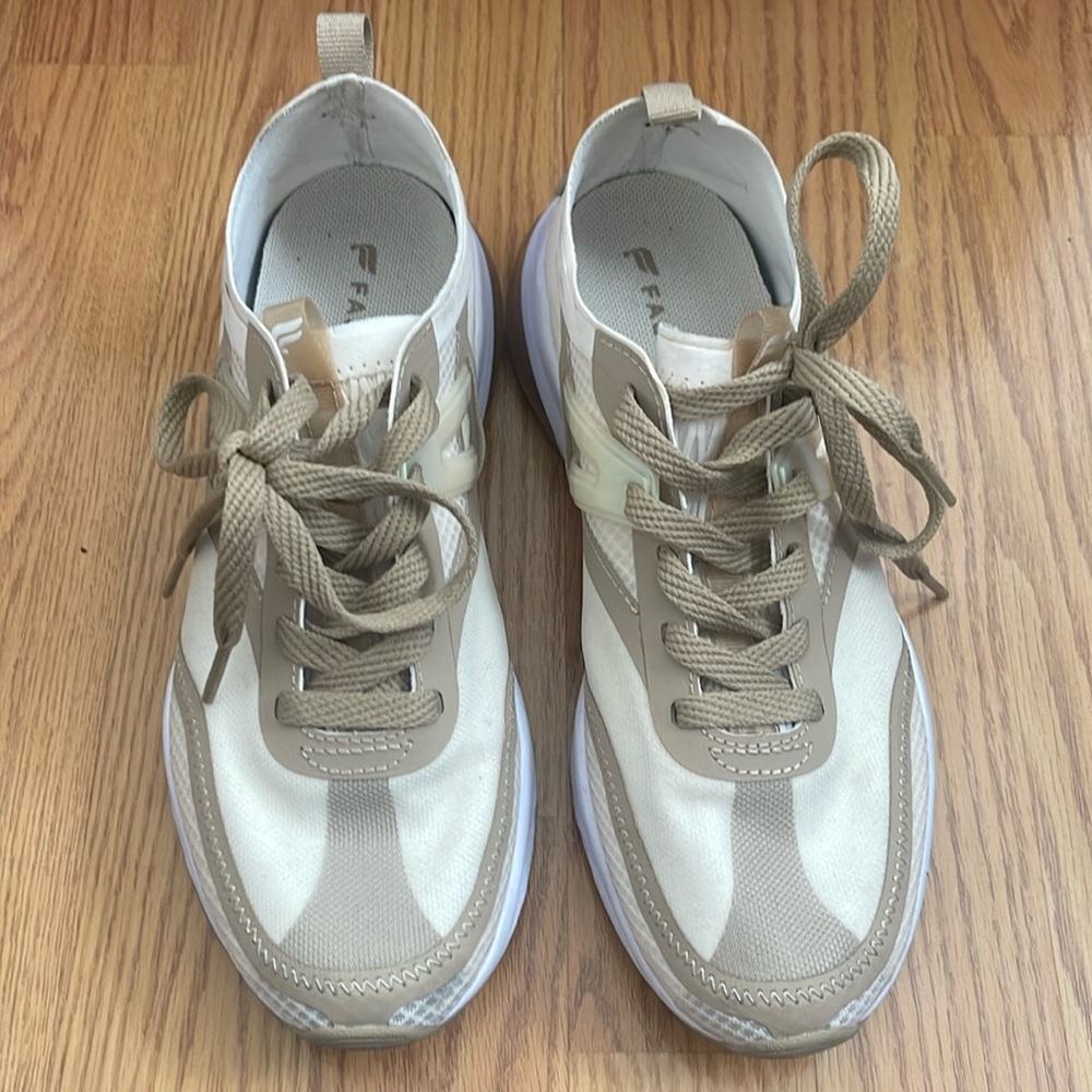 Fabletics cream and tan sneakers